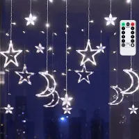 Zewnętrzne lampki sople 120 LED gwiazdy i księżyce 3m zimne światło z pilotem dla efektownej dekoracji