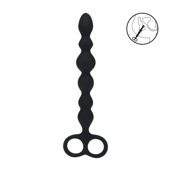 Beaded Silicone Anal Probe With Double Loop - Black zdjęcie 2