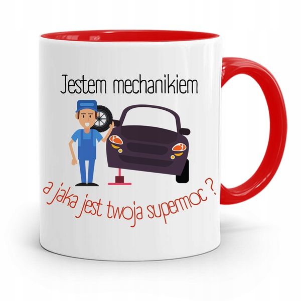 Kubek Czerwony Dla Mechanika Jestem Mechanikiem Z Nadrukiem Ze Zdjęciem zdjęcie 1