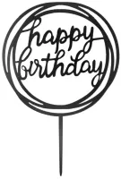 Topper na tort Happy Birthday okrągły czarny 1szt