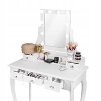 TOALETKA KOSMETYCZNA z LUSTREM LED BIAŁA + TABORET