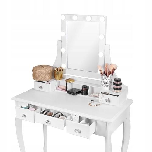 TOALETKA KOSMETYCZNA z LUSTREM LED BIAŁA + TABORET na Arena.pl