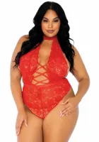 plus high neck crotchless teddy koronkowy body z wysokim kołnierzem xl+
