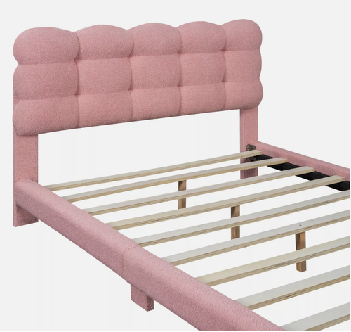 Łóżko tapicerowane 140 x 200 cm młodzieżowe różowe z ramą z listew na Arena.pl