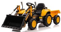 Traktor na Akumulator z Przyczepą i Łyżką 2x45W Aku 12V Ekoskóra Żółty