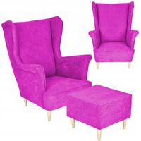 Fotel uszak MAX z podnóżkiem skandynawski Family Meble fuksja różowy