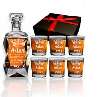 KARAFKA DO WHISKY Z GRAWEREM 6 SZKLANEK URODZINY ŚLUB ROCZNICA ŚWIADEK
