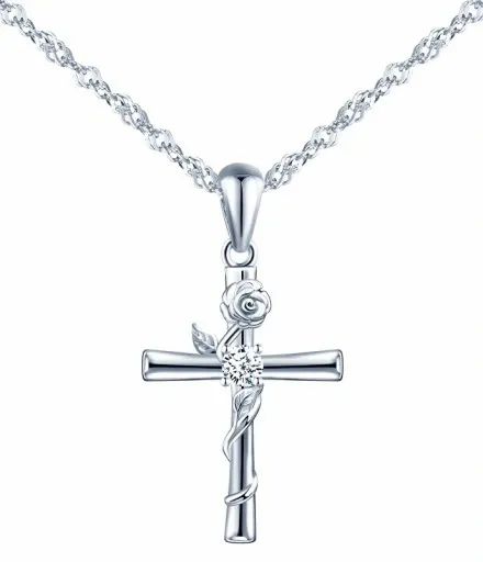 NASZYJNIK SREBRNY KRZYŻYK KRZYŻ ŁAŃCUSZEK DAMSKI KOMUNIA SREBRO PRÓBA 925 zdjęcie 1