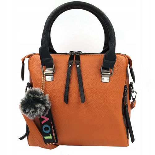 Torebka Brązowa Kuferek Damska Brelok Pompon Do Ręki na Ramię na Arena.pl