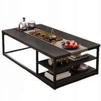 STOLIK KAWOWY NOWOCZESNY ŁAWA Z PÓŁKAMI POKÓJ SALON DUŻY 120 CM CZARNY