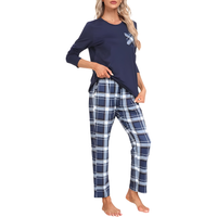 Damska Piżama Dwuczęściowa w Kratę Zimowa Granatowa Rozmiar S Miękka