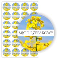 NAKLEJKI arkusz naklejek samoprzylepne kolorowe MIÓD RZEPAKOWY słoik 5cm