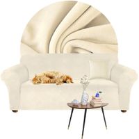 POKROWIEC NA KANAPĘ SOFĘ NAROŻNIK ELASTYCZNY WELUR AKSAMIT 235-300 KREMOWY