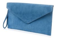 Niebieski Jeans Zamszowa Skórzana Włoska Damska Torebka Kopertówka N12