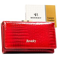 średni portfel damski ze skóry naturalnej w czerwonym kolorze zamykany