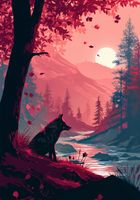 Plakat 70x100cm Wilk Przy Brzegu Lasu