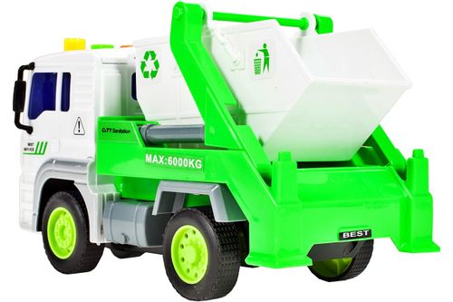 Auto śmieciarka interaktywna z białym kontenerem skala 1:20 na Arena.pl