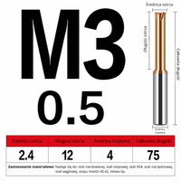 Frez do gwintowania jednoostrzowy Rozmiar: M3x0.5x75L -TiSiN