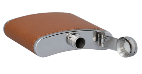 JasnoBrązowa Piersiówka Obszyta Skórą 8 OZ ok. 240 ml  Stal Nierdzewna na Arena.pl