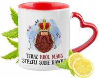 Dla Maksa Kubek Czerwony Z Uszkiem W Kształcie Serca Na Prezent Z Nadrukiem