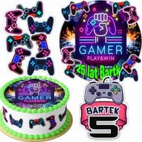 ZESTAW OPŁATEK NA TORT 20CM + 16 POSTACI - GAMER PAD GRY + IMIĘ 15CM 18CM