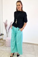 Miętowe Spodnie Szwedy Damskie z Paskiem UNI