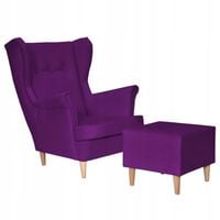 Fotel uszak ARI z podnóżkiem, skandynawski  fiolet śliwka