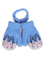 Rękawiczki dziewczęce jednopalczaste ze sznurkiem z kotkiem 14 cm YOCLUB