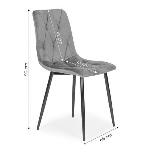 Komplet 4 krzeseł krzesło pikowane welurowe do jadalni i salonu szare na Arena.pl