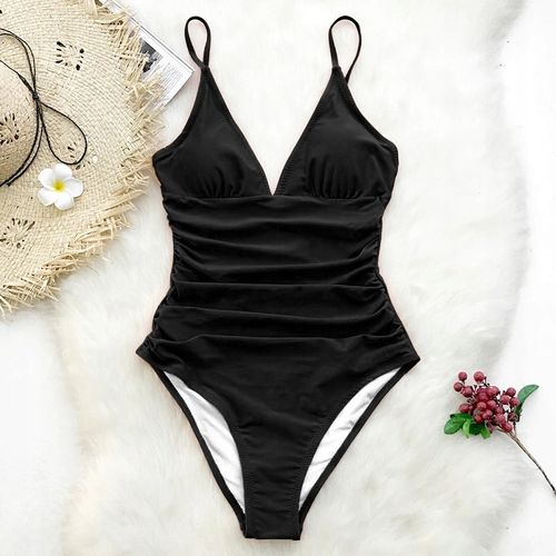 STRÓJ KĄPIELOWY JEDNOCZĘŚCIOWY KOSTIUM WYSZCZUPLAJĄCY DAMSKI CZARNY M 38 na Arena.pl