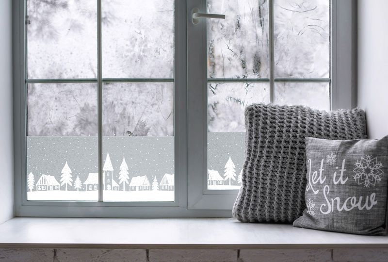 Folia Okienna Statyczna Wzór Domki Ozdoba Na Boże Narodzenie Border Na Okno