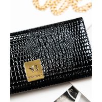 lakierowany, czarny portfel damski ze skóry naturalnej z systemem rfid