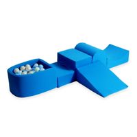 Piankowy plac zabaw z górką i z basenem micro niebieski + 100 piłek (jasny błękit, jasna mięta, perła, opalizujące)