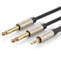 kabel przewód audio mini jack 3.5 mm - 2 x jack 6.35mm 2m szary