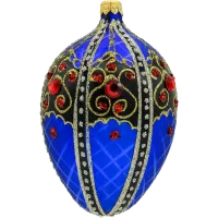 Ekskluzywne jajo Faberge z czarnym ornamentem: niebieskie