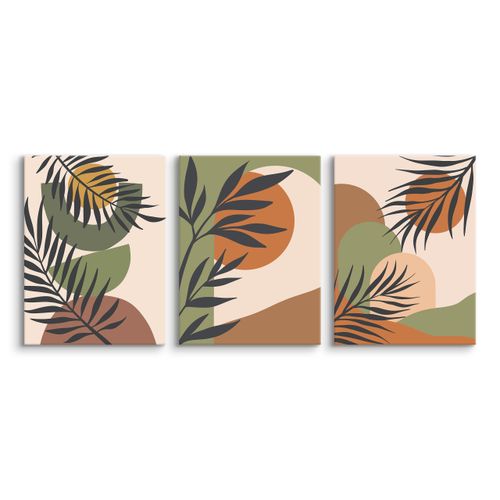 OBRAZY NA ŚCIANĘ SET ABSTRAKCJA LIŚCIE PALMOWE NATURA STYL BOHO 90cm x 40cm na Arena.pl