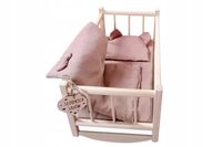 Drewniana kołyska dla LALEK + 3 częściowy komplet pościeli naturalna