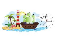 100X40CM ZEGAR STATEK ZIELONYMI ŻAGLAMI OBRAZ