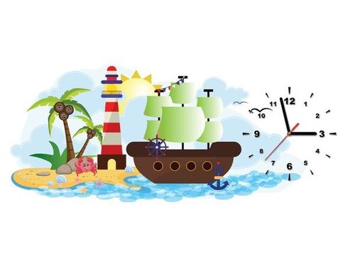 100X40CM ZEGAR STATEK ZIELONYMI ŻAGLAMI OBRAZ na Arena.pl