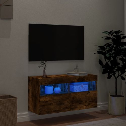 Ścienna szafka TV z LED, przydymiony dąb, 80x30x40 cm na Arena.pl
