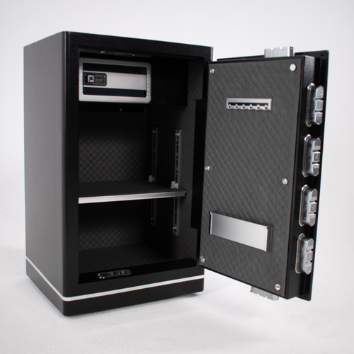 Pancerny Domowy Sejf z Zamkiem Elektronicznym i Kluczem 80x48x43 cm Czarny na Arena.pl