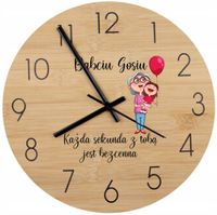 Bambusowy ZEGAR ścienny personalizowany nadruk UV DZIEŃ BABCI + twój tekst