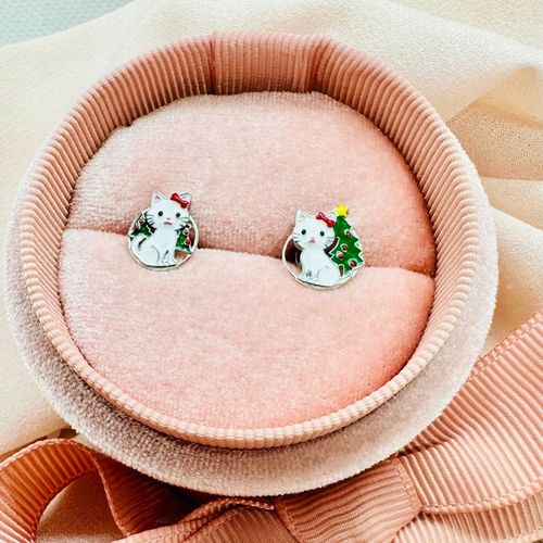 KOLCZYKI SREBRNE DLA DZIEWCZYNKI KOTKI ŚWIĄTECZNE ASYMETRYCZNE NA PREZENT na Arena.pl