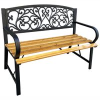 Ławka ogrodowa parkowa NERINA stalowa drewniana 118x87x51,5 cm Czarna