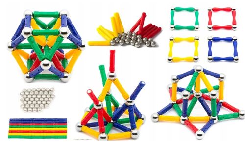 Klocki magnetyczne konstrukcyjne 50 elementów kreatywna zabawa 3D na Arena.pl