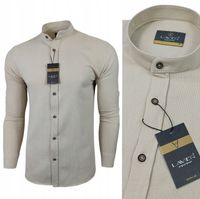 Koszula męska ze stójką LAVIER 100% Bawełna – przewiewna Slim Beżowa