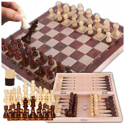 SZACHY DREWNIANE DUŻE WARCABY DLA DZIECI TRYKTRAK GRY LOGICZNE PLANSZOWE na Arena.pl