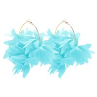 Pozłacane kolczyki koła okrągłe kwiaty płatki listki niebieskie wieczorowe