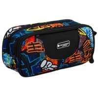 pojemny piórnik szkolny z poliestru ze wzorem imitującym graffiti, zapinany