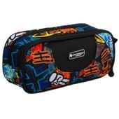 pojemny piórnik szkolny z poliestru ze wzorem imitującym graffiti, zapinany